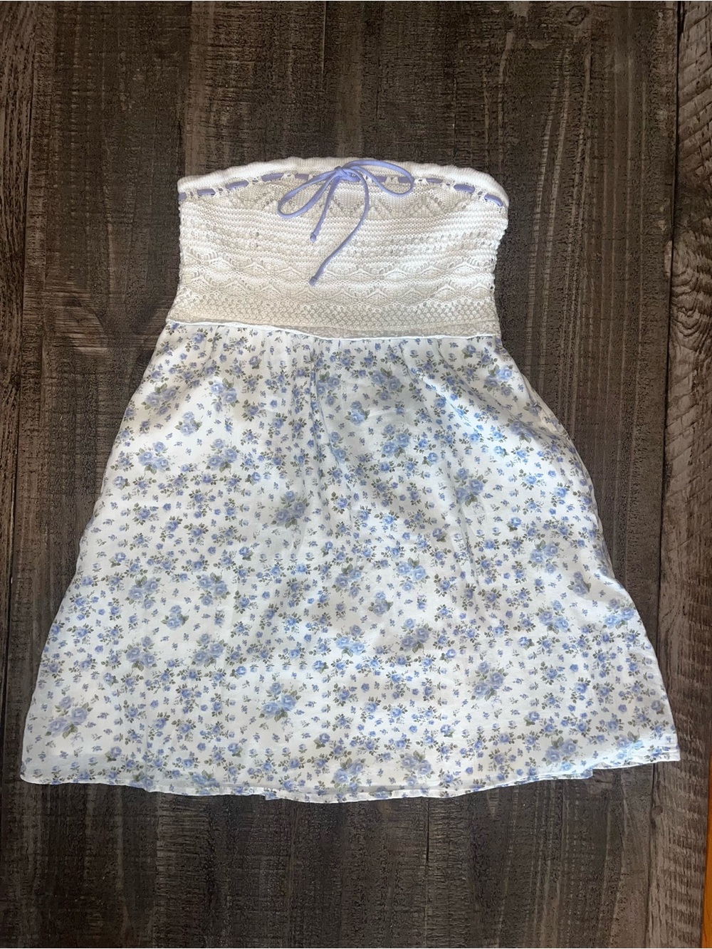 Hollister White Strapless Sundress with Light Blue Floral Print